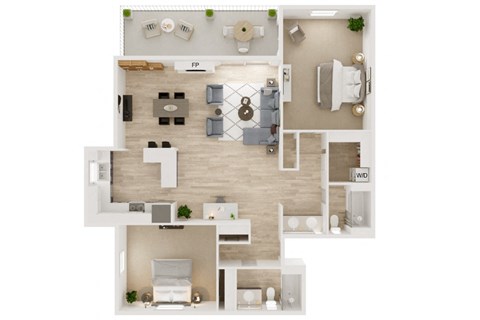 a furnished floor plan of a 2 bedroom apartment